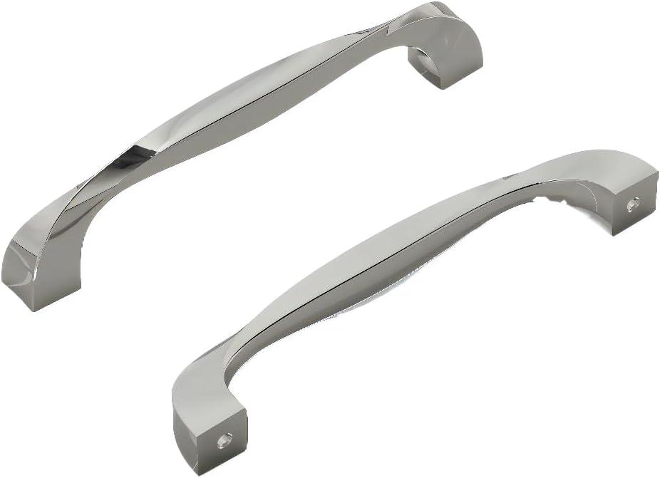 Hickory Hardware 1 Pack Solid Core Kitchen Cabinet Pulls, Luxury Cabinet Handles, Hardware for Doors & Dresser Drawers, 5-1/16 Inch (128mm) Hole Center, Polished Nickel, Twist Collection