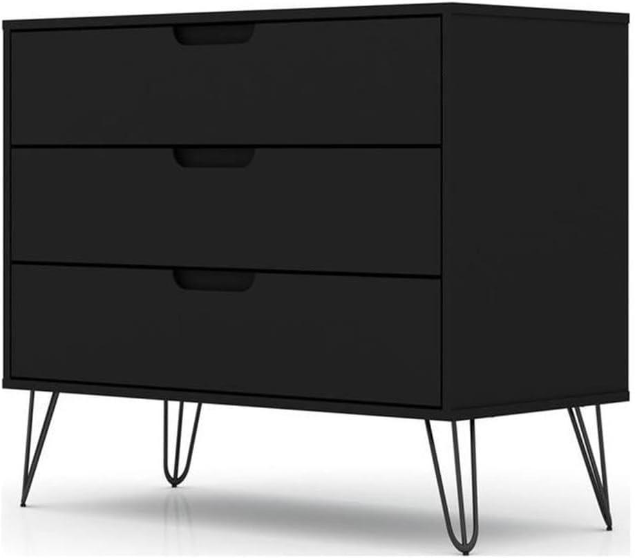 Rockefeller Dresser Black - Manhattan Comfort: MDF Composite Frame, 3-Drawer Storage for Bedroom