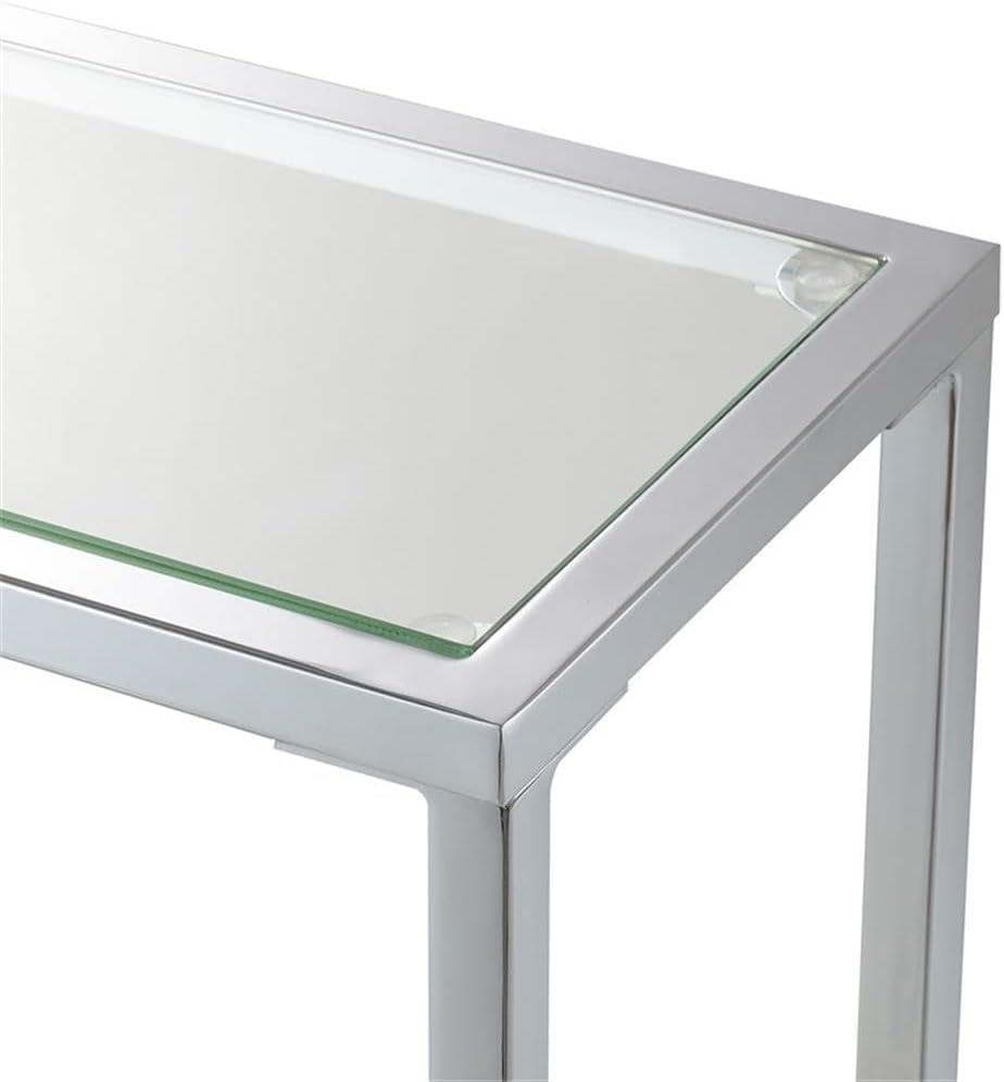 Nadia Chrome Metal Entryway Hall Table with Glass Shelf and Top