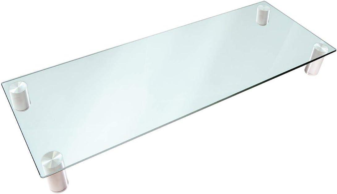 Monoprice Medium Multimedia Desktop Stand, Black Glass 25.6" x 11.0" - Stand & Riser, Desktop TV Stand, Dual Monitors w/ Height Adjustable Legs