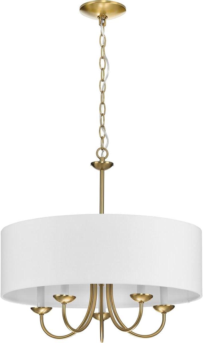 Progress Lighting, Drum Shade Collection, 5-Light Chandelier, Brushed Bronze, White Textured Fabric Shade, Material: Steel