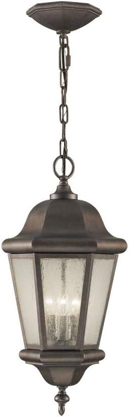 Martinsville Black 3-Light Outdoor Pendant Lantern with Clear Seeded Glass