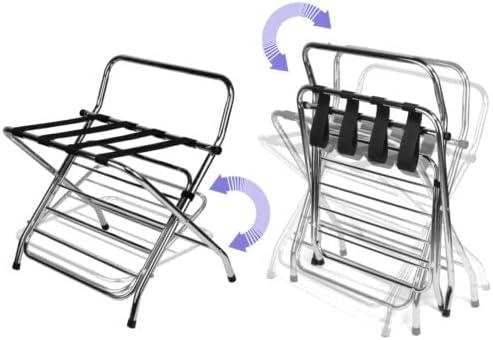 Chrome Foldable Luggage Rack with Nylon Straps and Rubber Feet