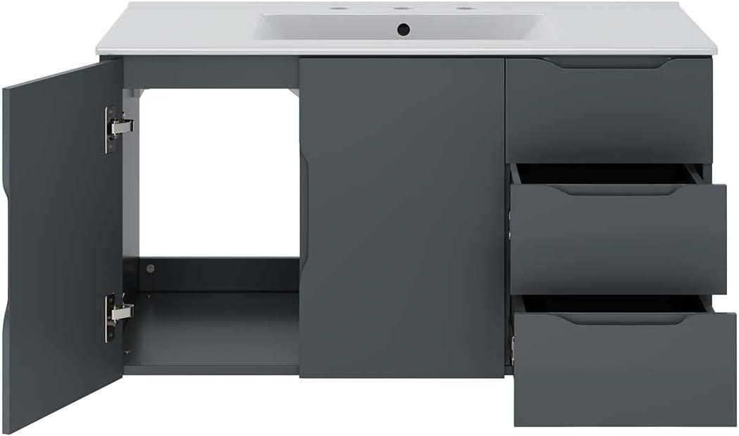 Sleek Gray and White 36" Wall-Mount Modern Bathroom Vanity