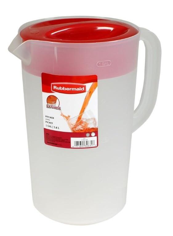Rubbermaid Classic 1 Gallon Pitcher, 3-Position Lid, Easy Pour Red Lid