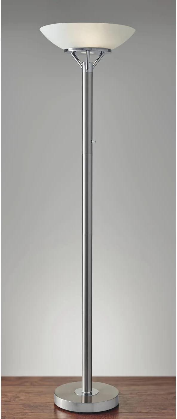 71.5" Expo Floor Lamp Silver - Adesso: ETL Listed, Metal Body, Glass Shade, 2 Sockets, Modern Design