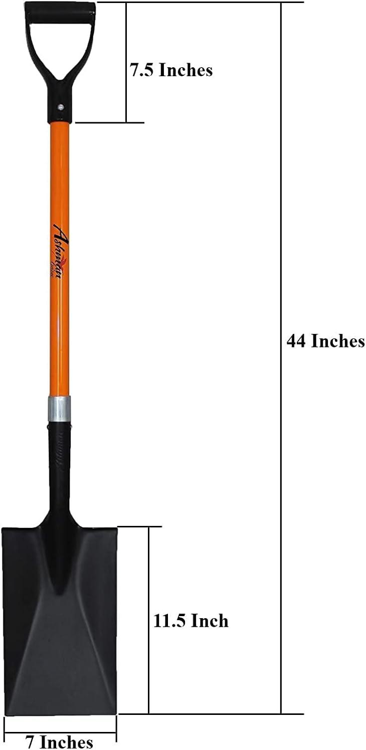 Ashman Online Heavy Duty Spade Shovel - 41 inches Long Orange Metal Shovel With D Grip Handle (1 Pack)