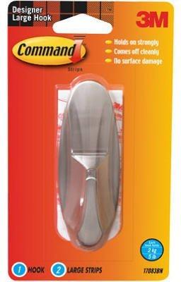 Command Large Designer Nickel Hook : Wall Hooks, Large Command Hooks, Silver, 5 lb Capacity, Decorative, Painted Finish