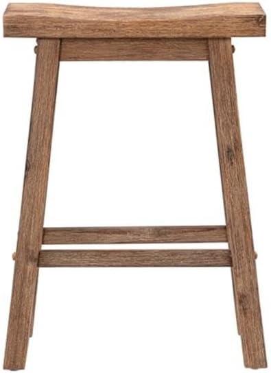 Set of 2 24" Sonoma Saddle Counter Height Barstool Barnwood Wire Brush - Boraam: Rustic Farmhouse, Footrest, Wood Frame