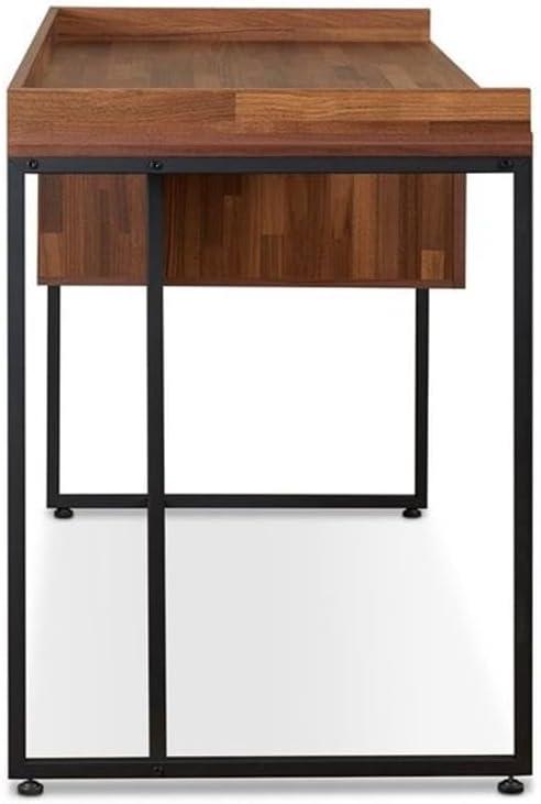 Wooden Top Desk With Rectangular Metal frame Walnut Brown and Sandy Black - Saltoro Sherpi