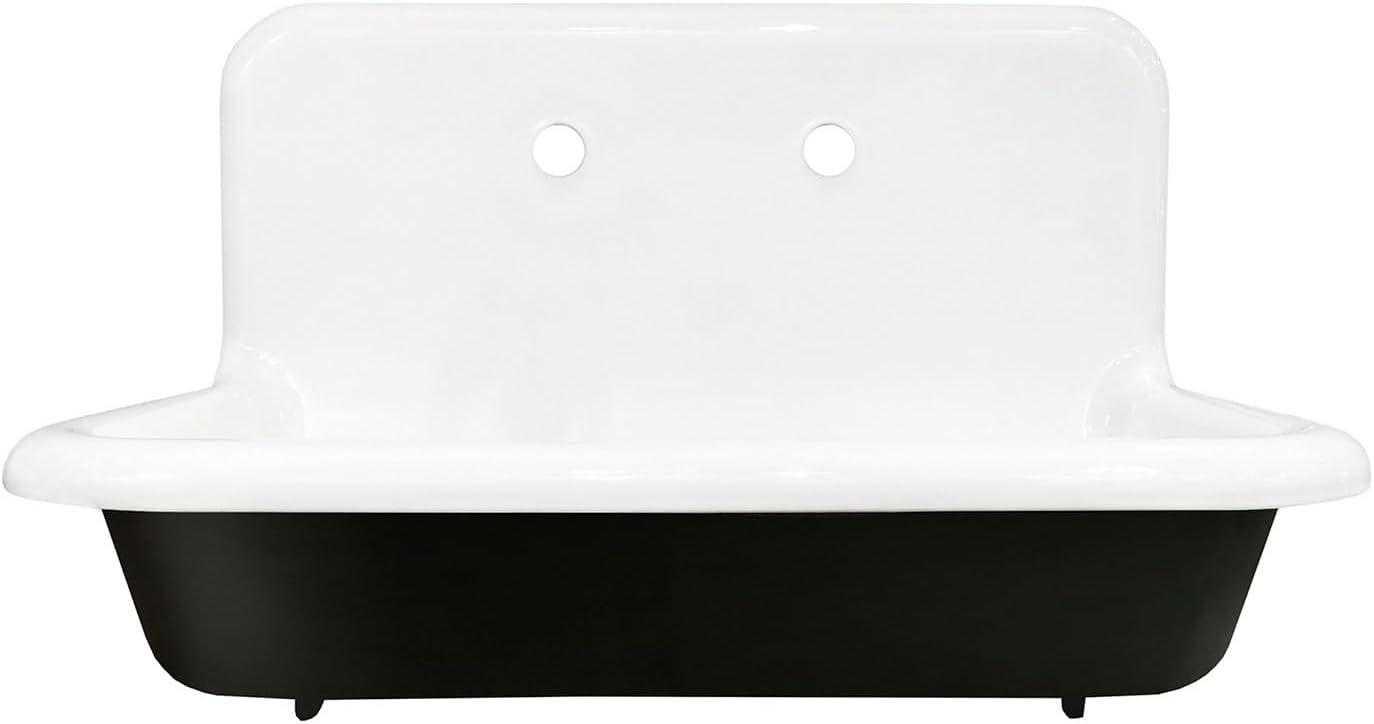 Kingston Brass Towne 30-Inch Cast Iron Wall Mount 2-Hole Single Bowl Kitchen Sink