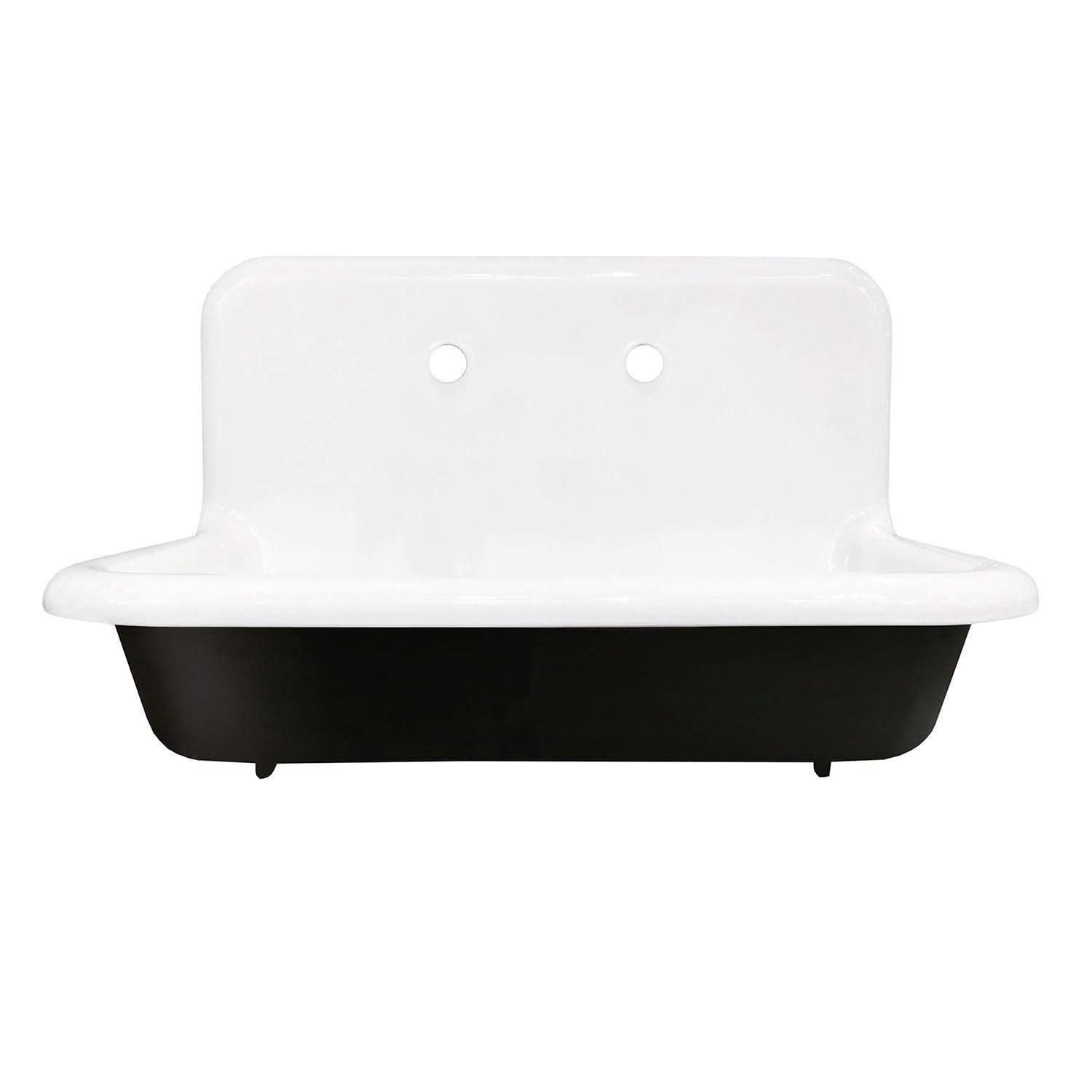 Kingston Brass Towne 30-Inch Cast Iron Wall Mount 2-Hole Single Bowl Kitchen Sink
