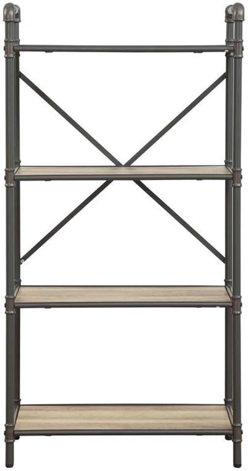 48" Itzel 4 Shelves Bookcase Antique Oak/Sandy Gray - Acme Furniture: Metal Frame, Open Back Design, Home Office Storage