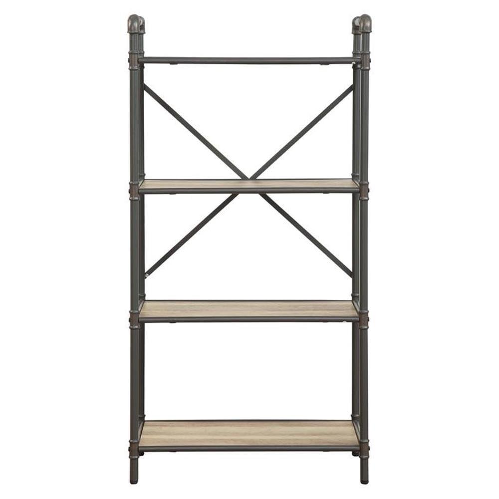 48" Itzel 4 Shelves Bookcase Antique Oak/Sandy Gray - Acme Furniture: Metal Frame, Open Back Design, Home Office Storage