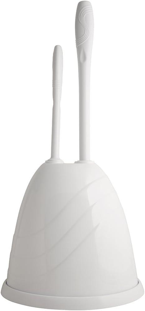 PlumbCraft White Plastic Toilet Plunger and Brush Set with Caddy