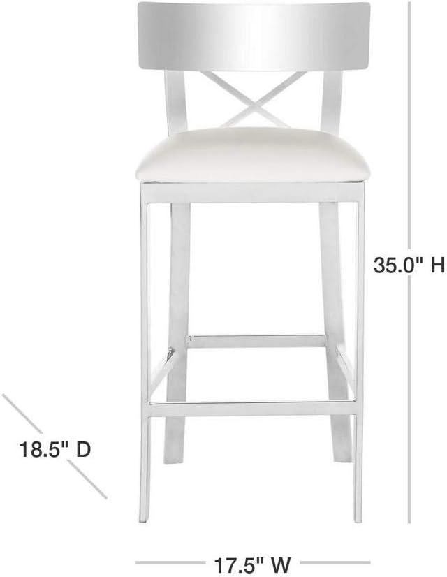 Zoey 35"H Stainless Steel Cross Back Counter Stool - FOX2035 - White - Safavieh Couture