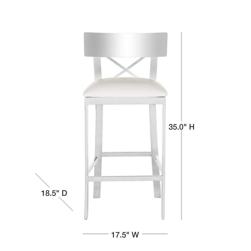 Zoey 35"H Stainless Steel Cross Back Counter Stool - FOX2035 - White - Safavieh Couture