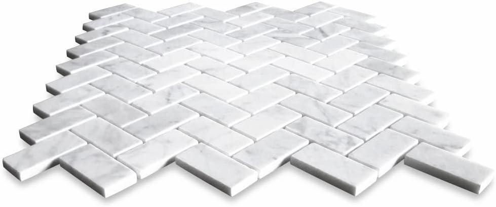 Carrara White Marble Herringbone Mosaic Tile Sheet