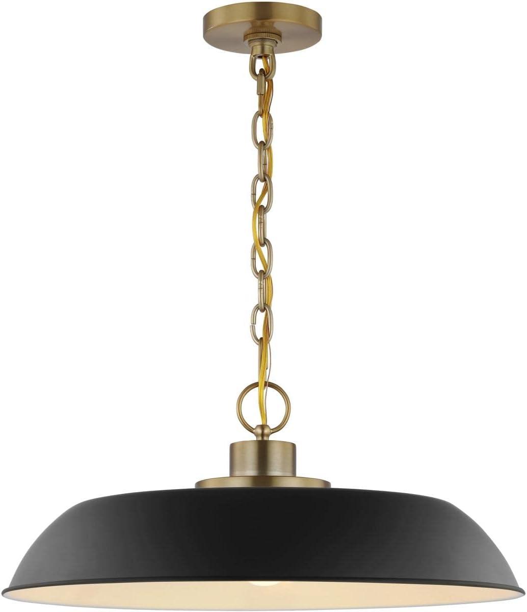 Colony Modern Dome Pendant Light in Matte Black and Burnished Brass