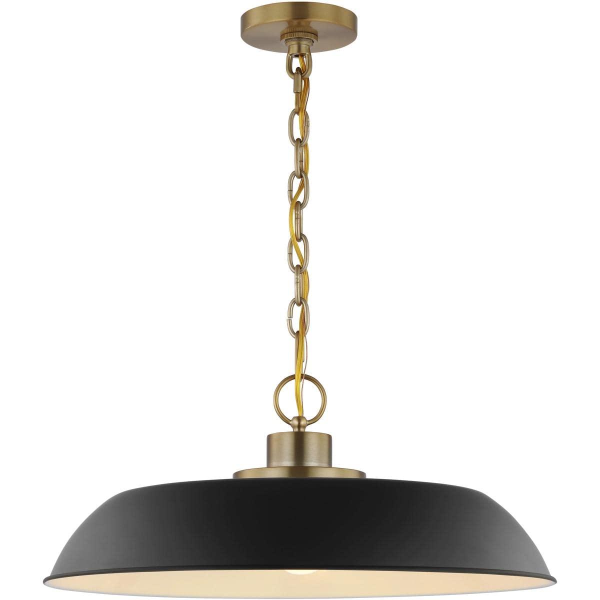 Colony Modern Dome Pendant Light in Matte Black and Burnished Brass