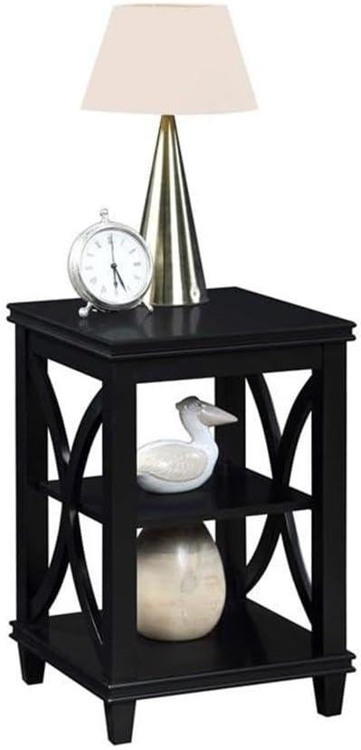 Elegant Florence Black Oak Veneer End Table with Shelves