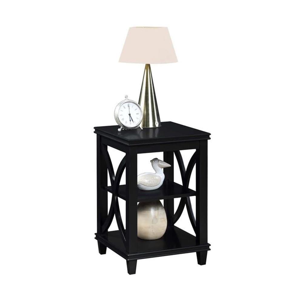 Elegant Florence Black Oak Veneer End Table with Shelves