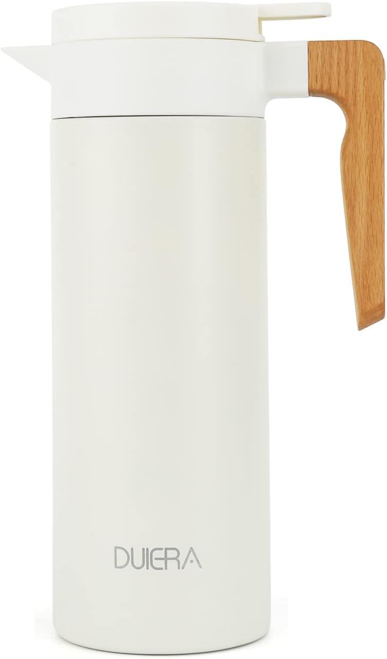 DUIERA 51 oz Coffee Carafe Double Walled Thermal Carafe Stainless Steel Thermos Pot, 1.5 L Beverage Dispenser Keeping Hot/Cold - White