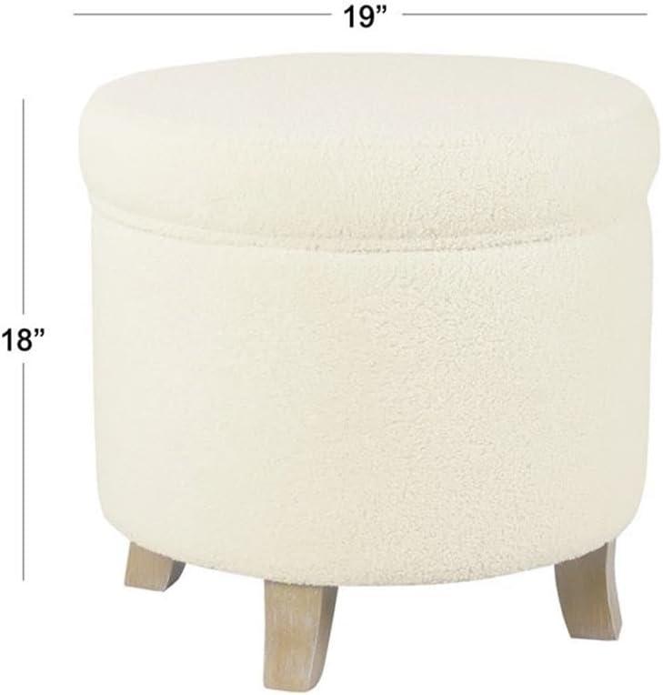 Cole Classics Round Storage Ottoman Flared Wood Leg Faux Sheepskin Cream - HomePop