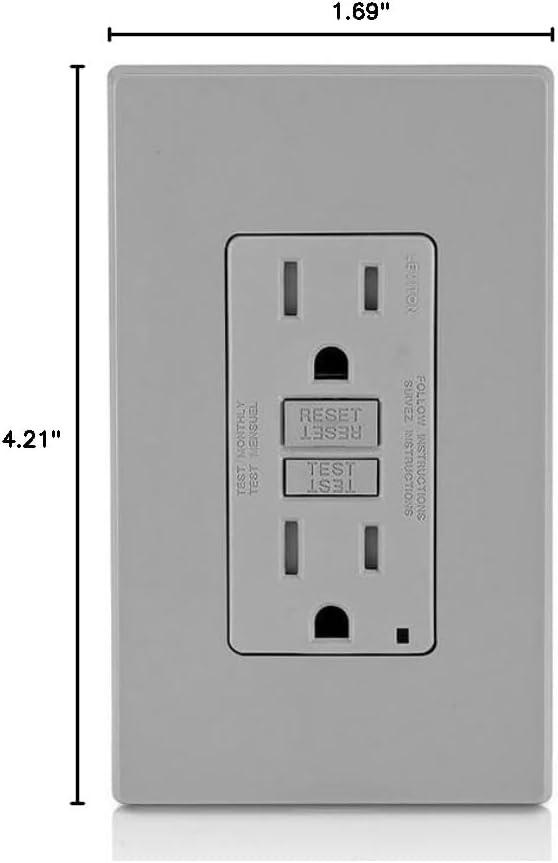 Gray Tamper-Resistant GFCI Outlet with LED Indicator