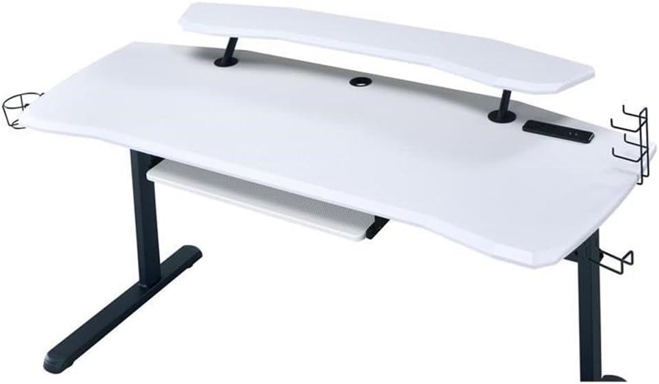Vildre Gaming Desk with USB Port Black/White - Acme Furniture: Hutch, Power Outlets, Cupholder, Controller Stand