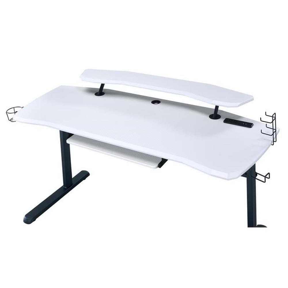 Vildre Gaming Desk with USB Port Black/White - Acme Furniture: Hutch, Power Outlets, Cupholder, Controller Stand