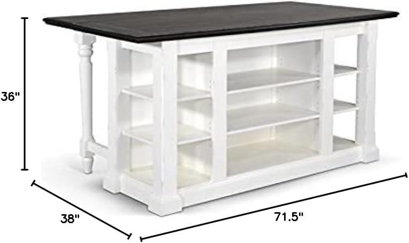 Sunny Designs Carriage House 71.5" Wood Kitchen Island in White/Dark Brown