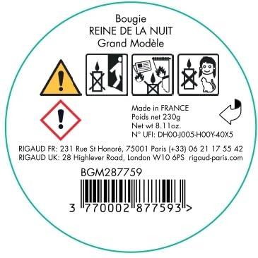Rigaud Reine de la Nuit Large Scented Candle – 230g, Made in France