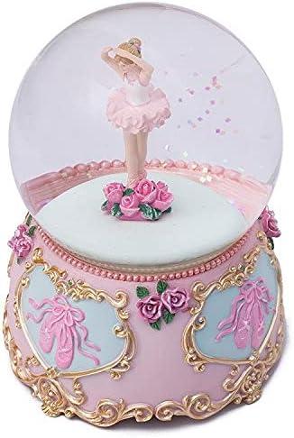 Pink and Gold Ballerina Water Globe with Floral Accents