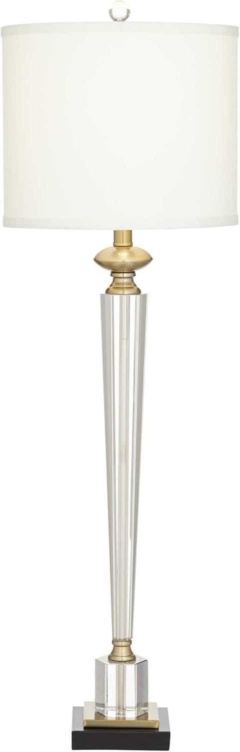 Vienna Full Spectrum Lana Modern Table Lamp 38 1/2" Tall Clear Crystal Glass Column White Drum Shade for Bedroom Living Room Bedside Nightstand Office