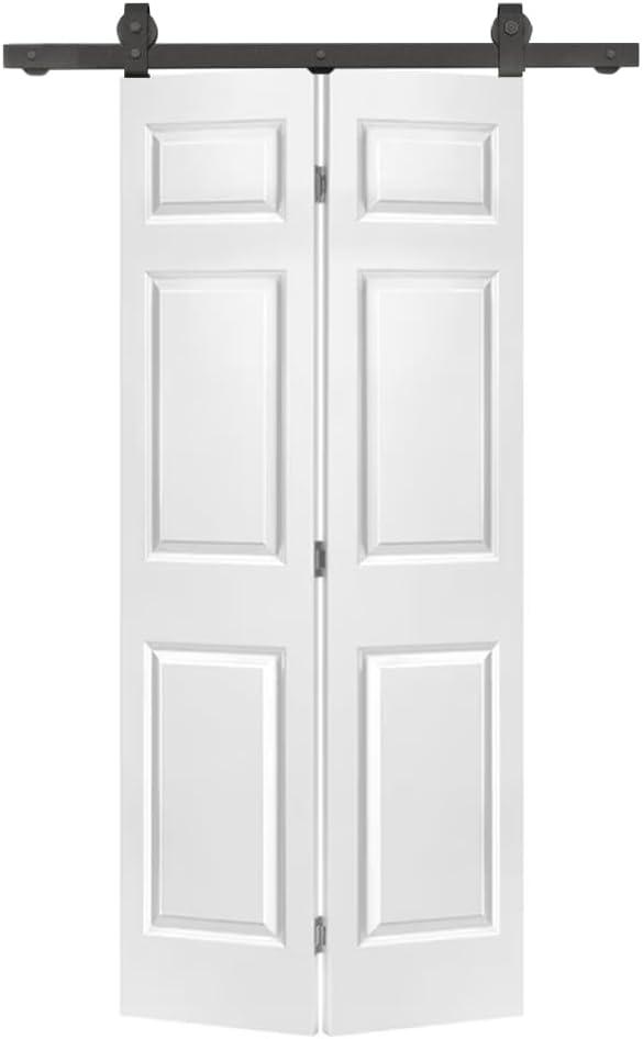 24'' x 80'' White MDF Bi-Fold Barn Door with Black Hardware