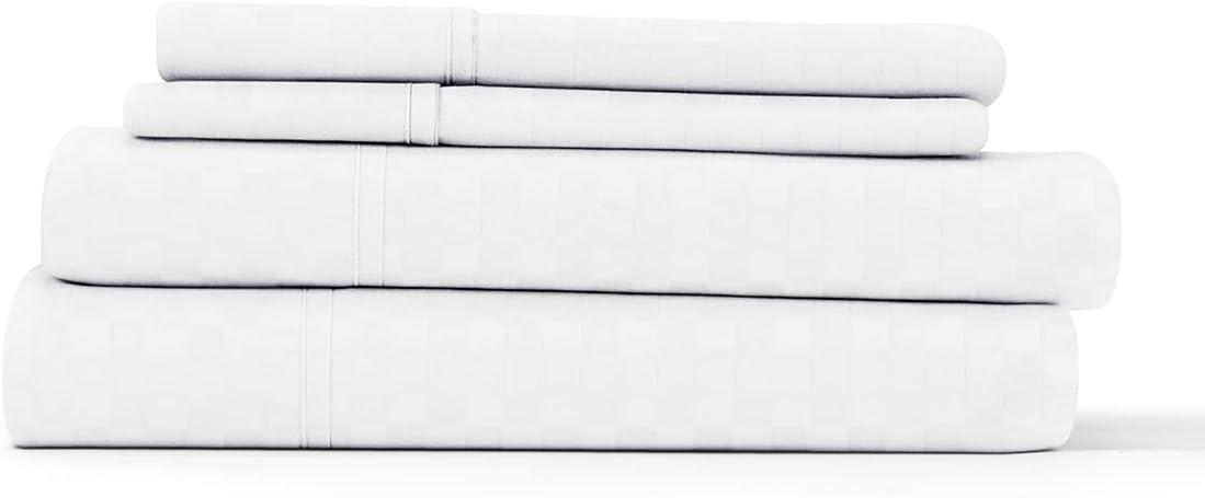 King White Checkered Deep Pocket Microfiber Sheet Set