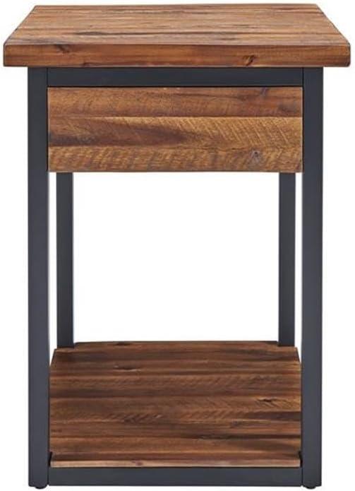 Claremont Rustic Wood End Table with Drawer and Low Shelf Dark Brown - Alaterre Furniture: Steel Frame, Acacia Top, Spot Clean