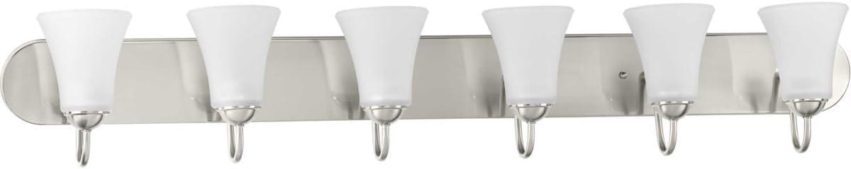 Progress Lighting, Classic Collection, 6-Light Bath, Brushed Nickel, Etched Glass Shades