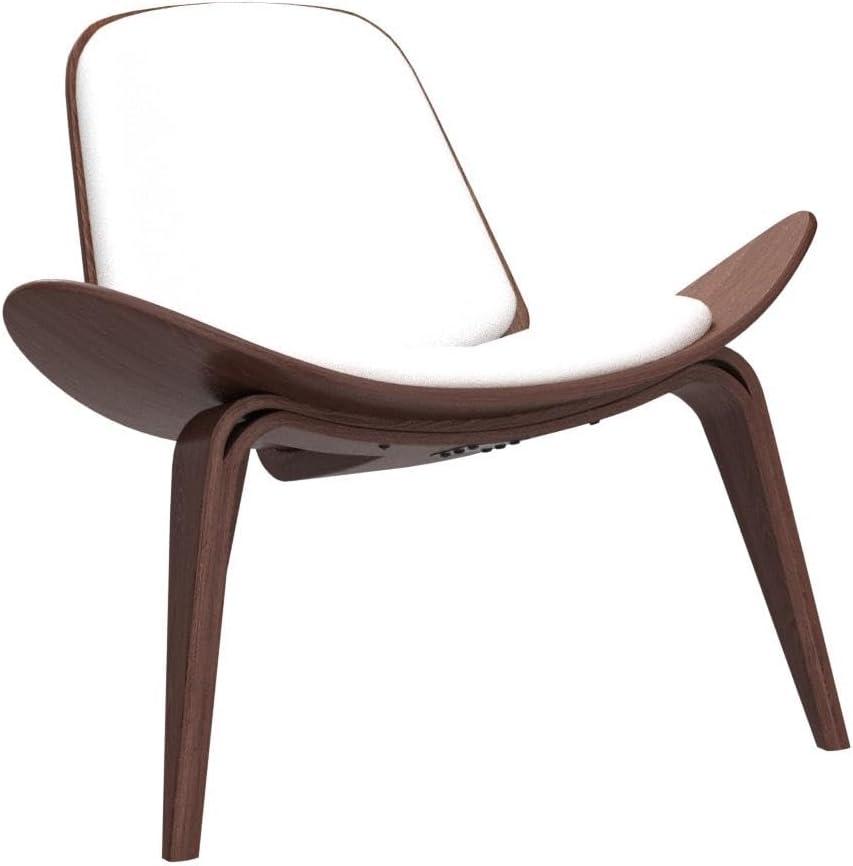 BELLEZE Shell Chair, Armless Mid Century Modern Accent Chair Faux Leather Shell Lounge Chair for Living Room Bedroom Office, Tripod Side Chair with Padded Seat, Solid Wood - Avalon (White)