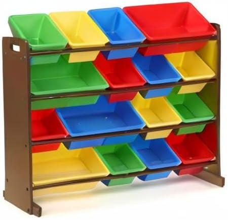 Discover Supersized Kids' Toy Storage Bin Organizer Dark Wood - Humble Crew: MDF Shelves, Anti-Tip, 17 Pieces