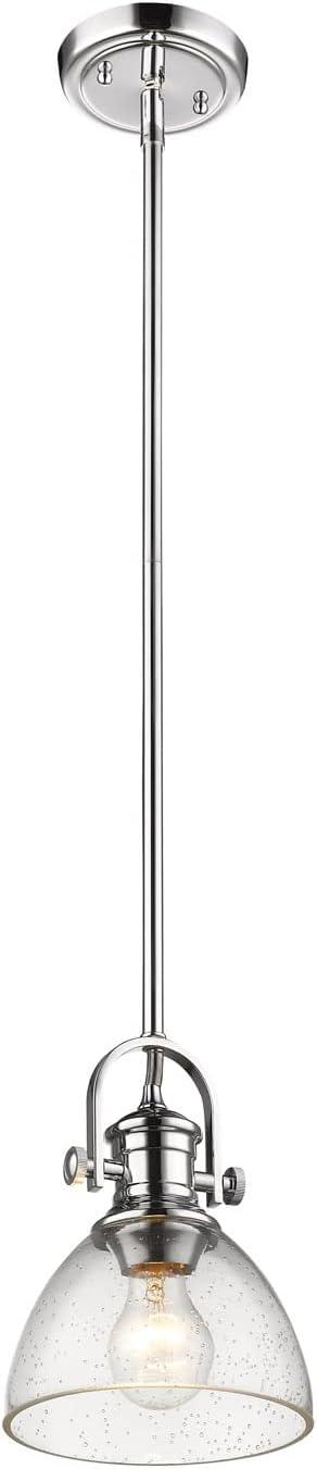 Golden Lighting Hines 1-Light Mini Pendant in Brushed Champagne Bronze with Seeded Glass