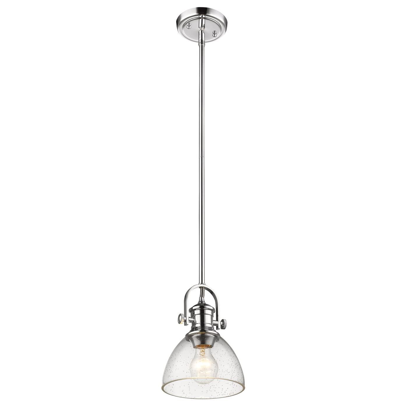 Golden Lighting Hines 1-Light Mini Pendant in Brushed Champagne Bronze with Seeded Glass