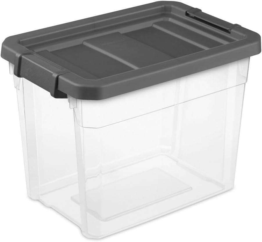 Sterilite 30 Quart Clear Plastic Stackable Storage Container Bin Box Tote with Grey Latching Lid Organizing Solution for Home & Classroom