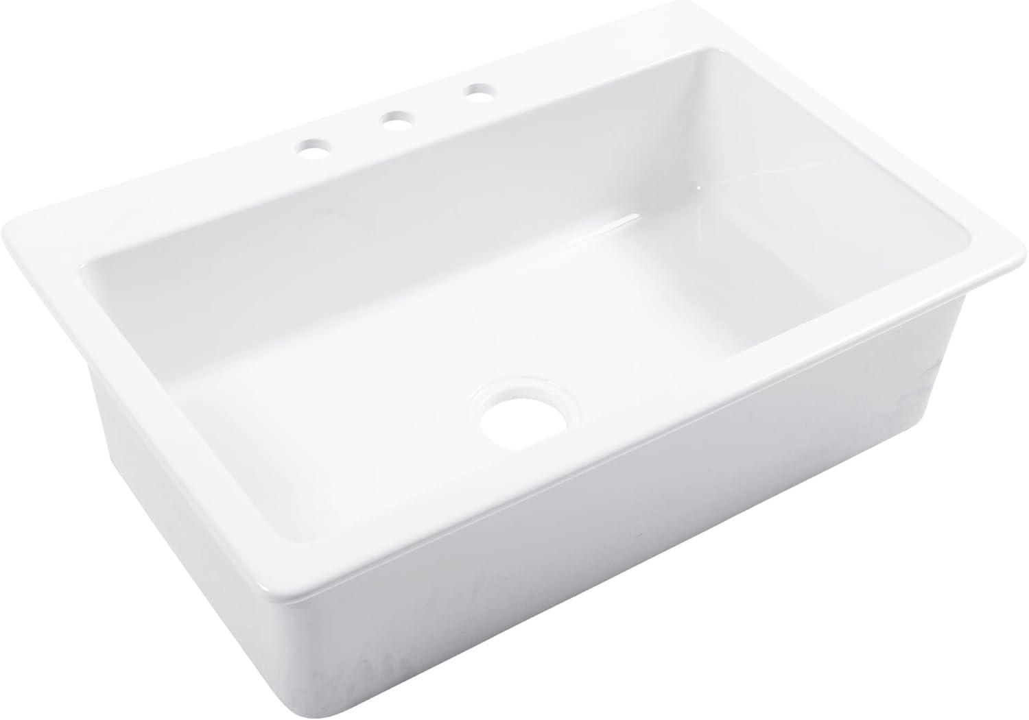 Jackson 33" Crisp White Fireclay Single Bowl Drop-In Kitchen Sink