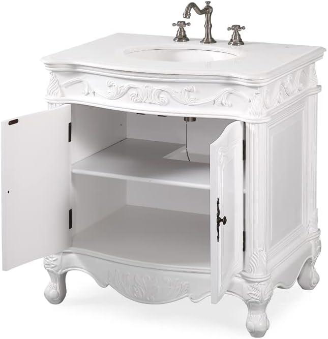32" Benton Collection Fiesta Antique Victorian Classic Style White Bathroom Vanity CF-2873W-AW