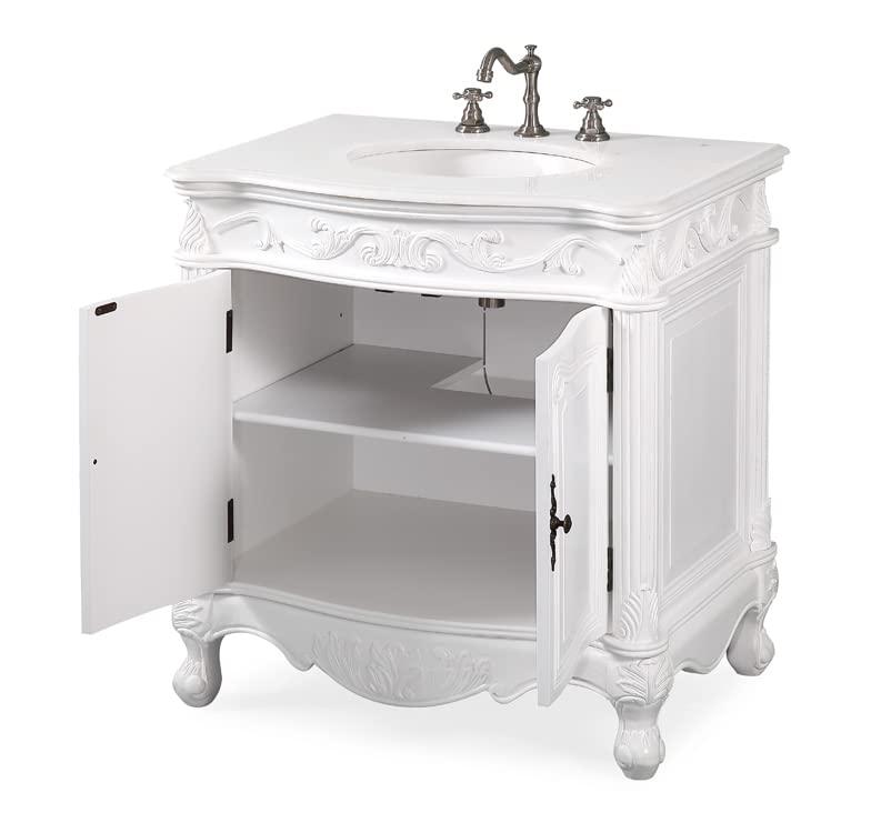 32" Benton Collection Fiesta Antique Victorian Classic Style White Bathroom Vanity CF-2873W-AW