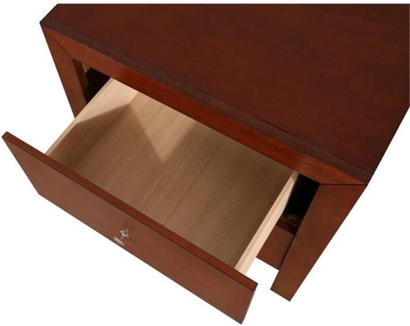 Cherry Wood 2-Drawer Nightstand with Silver Knobs