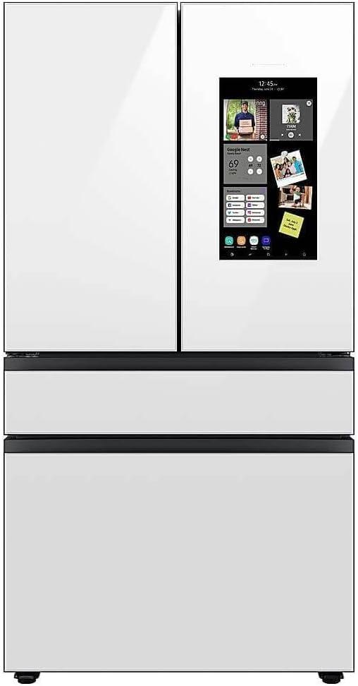 White Glass 4-Door Smart French Door Refrigerator with Ice Maker