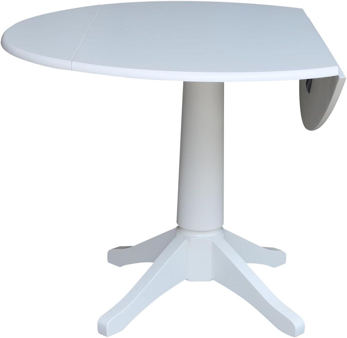 Elegant White 42" Round Solid Wood Extendable Pedestal Dining Table